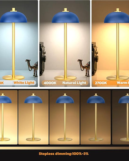 2 Pack Cordless Table Lamp, 5000mAh Portable Rechargeable Table Lamp, 3 Color Modes Stepless Dimming Table Light with Memory Function, for Dinner, Patio, Home, Restaurant.(Blue) - LeafyLoom