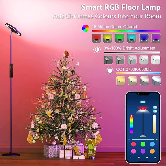 Keepsmile Double Side Lighting Led Floor Lamp with Remote Smart App 36W/2600LM Bright Tall Standing RGB Floor Lamp Angle Multicolor Dimmable Modern Floor Lamps for Livingroom Bedroom Office - LeafyLoom