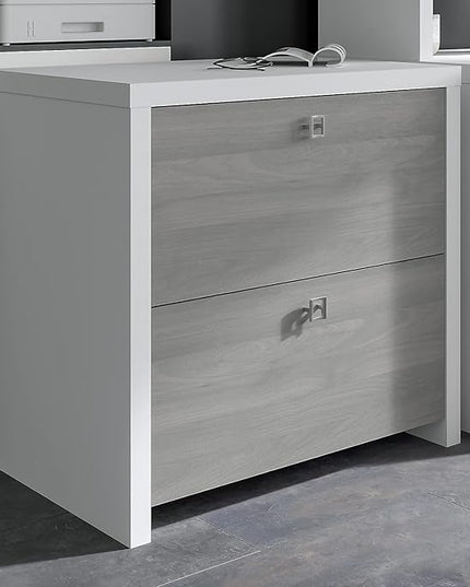 Office by kathy ireland Echo 2-Drawer Lateral File Cabinet, Letter/Legal, Pure White/Modern Gray, 32-inch (KI60502-03) - LeafyLoom