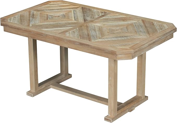 Kitchen Chair 6-Piece Rubber Dining Table Set with Beautiful Grain Pattern Tabletop Solid Veneer and Soft Cushion, Natural Wood Wash, Onesize - LeafyLoom