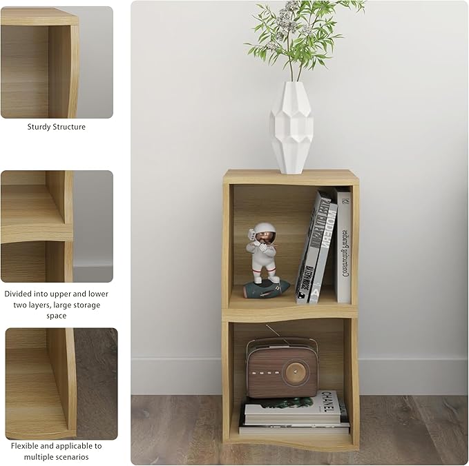 ECYIL Double Layered Independent Storage Rack, Full Circular Color Blocking Bookshelf, Suitable for Home, Office, Living Room, etc (nature1) - LeafyLoom