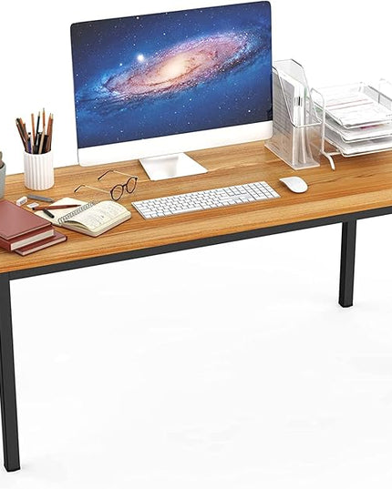 SogesGame Computer Desk,63 inch Desk& Workstations for Home Office, Writing Study Corner Desk,Modern Simple Style Laptop Table,Easy to Assemble, Teak Black - LeafyLoom