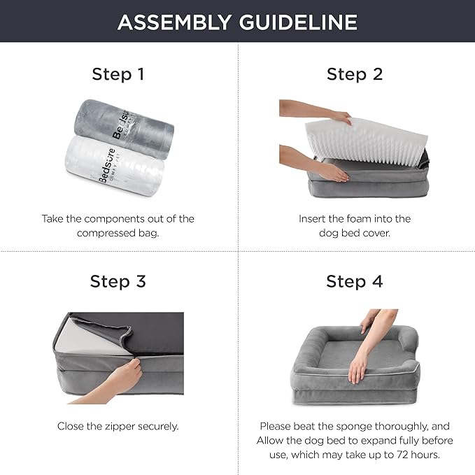 Bedsure Orthopedic Dog Bed for Extra Large Dogs - XL Washable Dog Sofa Beds Large, Supportive Foam Pet Couch Bed with Removable Washable Cover, Waterproof Lining and Nonskid Bottom, Grey BEDSURE