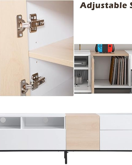 Inch Modern Stand with Double Storage, Drop Down Doors, Cable Management-Media Console Table, Entertainment Center for Living Room, Bedroom, Support 80" TV, White-1 - LeafyLoom