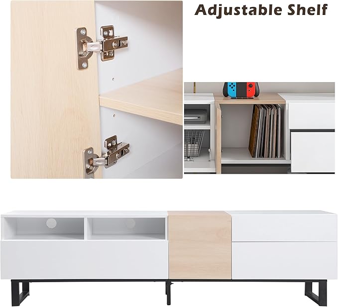 Inch Modern Stand with Double Storage, Drop Down Doors, Cable Management-Media Console Table, Entertainment Center for Living Room, Bedroom, Support 80" TV, White-1 - LeafyLoom