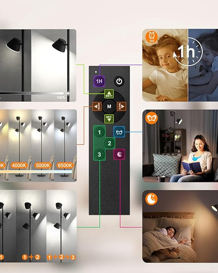 LED Tree Floor Lamp 42W, 4200 Lumens Super Bright Floor Lamps for Living Room with Remote & Touch Control, 3 Rotatable lights 4 Color Temperatures, Modern Tall Standing Lamp for Bedroom Office - LeafyLoom