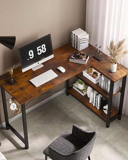 COTUBLR L Shaped Computer Desk, 47 Inch Small Corner Desk with Storage Shelves, Computer Desk Table Laptop Table Writing Desk Study Table for Home Office Workstation Small Spaces (Rustic Brown) - LeafyLoom