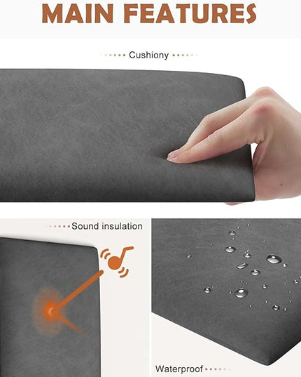 Wall Mounted Upholstered Headboard Full, 3D Peel and Stick Soundproof Wall Panels, Reusable and Removable Padded Headboard Leather Bed Headboard, 6 Panels Headboard 9.84" x 23.62", Dark Grey - LeafyLoom