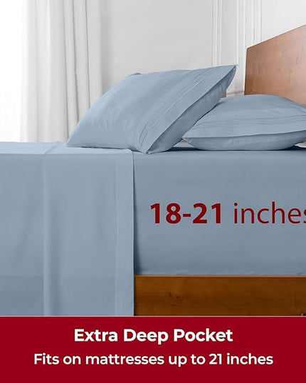 Mellanni Extra Deep Twin Sheets - 3 PC Iconic Collection Bedding Sheets & Pillowcases - Hotel Luxury, Ultra Soft, Cooling Bed Sheets - Extra Deep Pocket up to 21 inch (Twin, Blue Hydrangea) - LeafyLoom