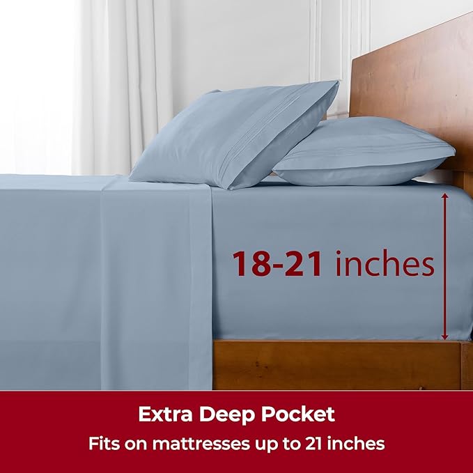 Mellanni Extra Deep Twin Sheets - 3 PC Iconic Collection Bedding Sheets & Pillowcases - Hotel Luxury, Ultra Soft, Cooling Bed Sheets - Extra Deep Pocket up to 21 inch (Twin, Blue Hydrangea) - LeafyLoom