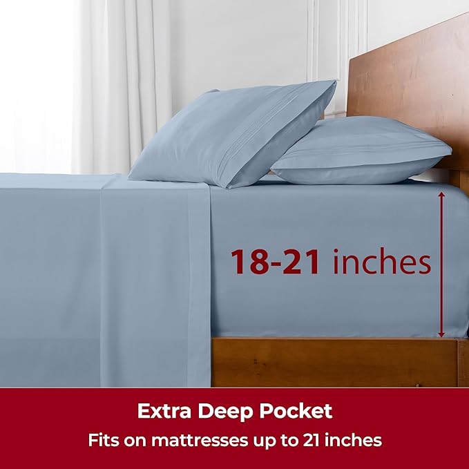 Mellanni Extra Deep Twin XL Sheets - 3 PC Iconic Collection Bedding Sheets & Pillowcases - Luxury, Ultra Soft, Cooling Bed Sheets - Extra Deep Pocket up to 21 inch (Twin Extra Long, Blue Hydrangea) - LeafyLoom