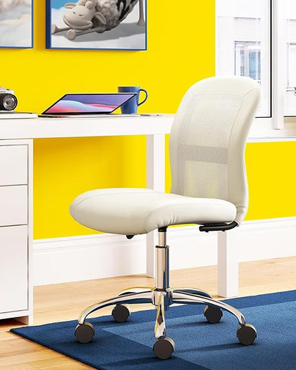 Serta Essential Armless Desk Chair Small TaskChair with Wheels, Breathable Mesh Back, SertaQuality Foam Cushion Seat for Comfort, Functional, Lightweight and Versatile, Task, Cream White - LeafyLoom