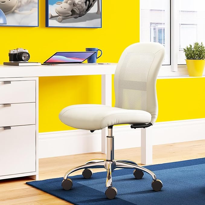 Serta Essential Armless Desk Chair Small TaskChair with Wheels, Breathable Mesh Back, SertaQuality Foam Cushion Seat for Comfort, Functional, Lightweight and Versatile, Task, Cream White - LeafyLoom