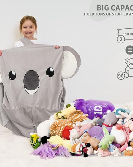 Aubliss Stuffed Animal Storage Bean Bag Chairs for Kids, Velvet Extra Soft Beanbag Chair Cover, X-Large Stuffable Zipper Bean Bag for Organizing Plush Toys Boys Girls, Koala - LeafyLoom