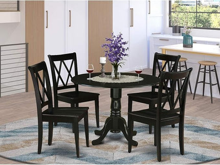 East West Furniture DLCL5-BLK-W Dublin 5 Piece Set for 4 Includes a Round Kitchen Table with Dropleaf and 4 Dining Room Chairs, 42x42 Inch - LeafyLoom