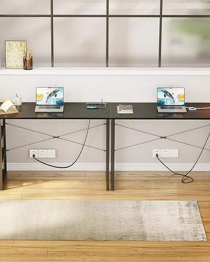AODK Laptop Desk Office Desk, 48 Inch Computer Desk with Power Outlet and USB & Type-C Charging Port, Writing Desk with 3-Tier Reversible Storage Shelf for Home Office, 48'' x 16'', Black - LeafyLoom