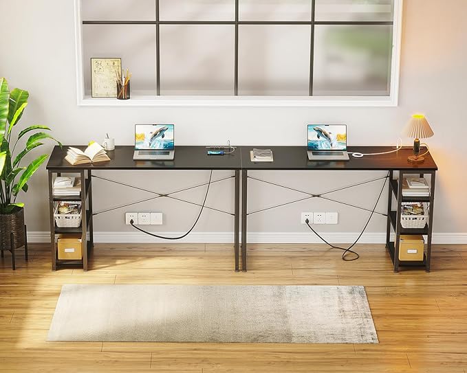 AODK Laptop Desk Office Desk, 48 Inch Computer Desk with Power Outlet and USB & Type-C Charging Port, Writing Desk with 3-Tier Reversible Storage Shelf for Home Office, 48'' x 16'', Black - LeafyLoom