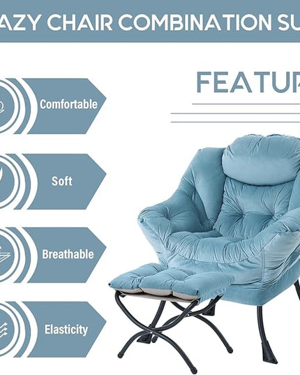 LITA Lazy Chair with Ottoman, Modern Accent Leisure Upholstered Sofa Chair, Contemporary Lounge Reading Chair with Armrests and a Side Pocket for Living Room, Bedroom & Small Space, Light Blue - LeafyLoom