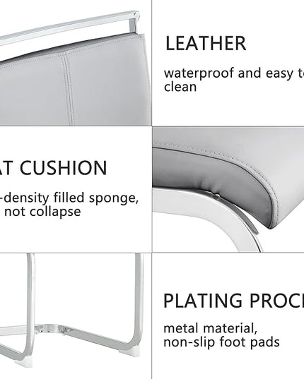 Dining Chairs Set, Kitchen Modern Metal Chairs with Faux Leather Padded Seat High Back and Sturdy Chrome Legs, Chairs for Dining Room (Light Gray, Set of 4) - LeafyLoom