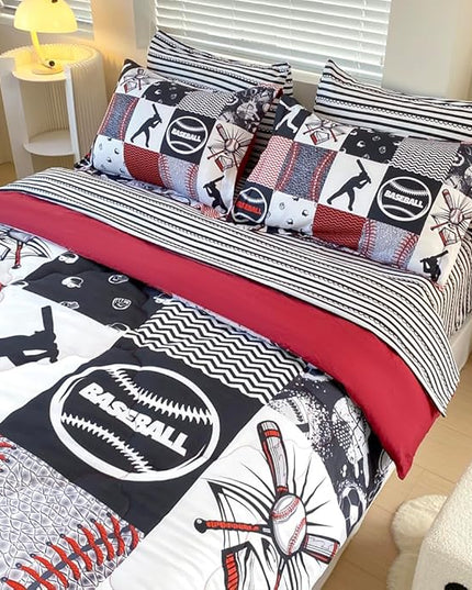 7 Piece Baseball Comforter Set Bed in A Bag Full Size 3D Softball Sports Bedding Set for Boys Kids Microfiber Comforter All Season (1 Comforter, 1 Flat Sheet, 1 Fitted Sheet, 4 Pillowcase) - LeafyLoom