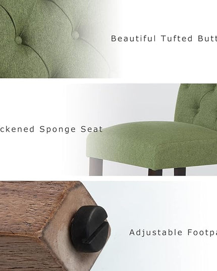 COLAMY Button Tufted Dining Chairs Set of 6, Parsons Upholstered Fabric Dining Room Chairs Kitchen Chairs with Wood Legs and Padded Seat, Green - LeafyLoom