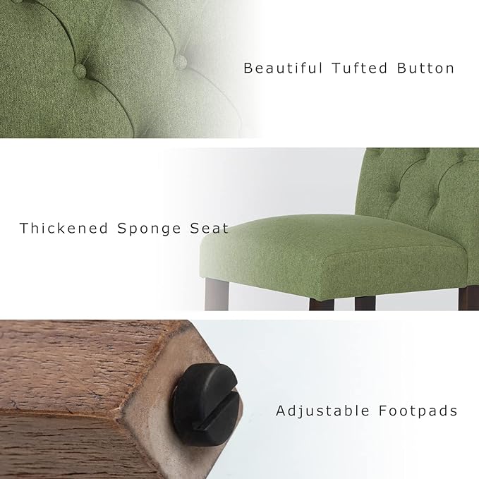 COLAMY Button Tufted Dining Chairs Set of 6, Parsons Upholstered Fabric Dining Room Chairs Kitchen Chairs with Wood Legs and Padded Seat, Green - LeafyLoom