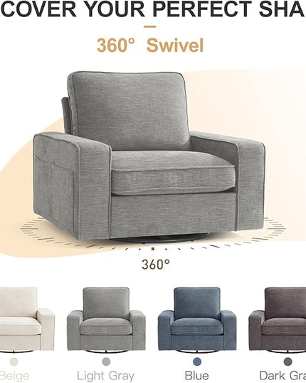 EASELAND Oversized Accent Chair, Reading Chair with Upholstered Chenille Fabric, Sofa Chair with Armrest, Single Sofa Chair for Living Room, Swivel Chair with Wooden Legs, Comfy Chair for Small Spaces - LeafyLoom