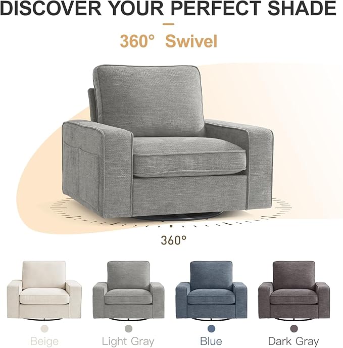 EASELAND Oversized Accent Chair, Reading Chair with Upholstered Chenille Fabric, Sofa Chair with Armrest, Single Sofa Chair for Living Room, Swivel Chair with Wooden Legs, Comfy Chair for Small Spaces - LeafyLoom