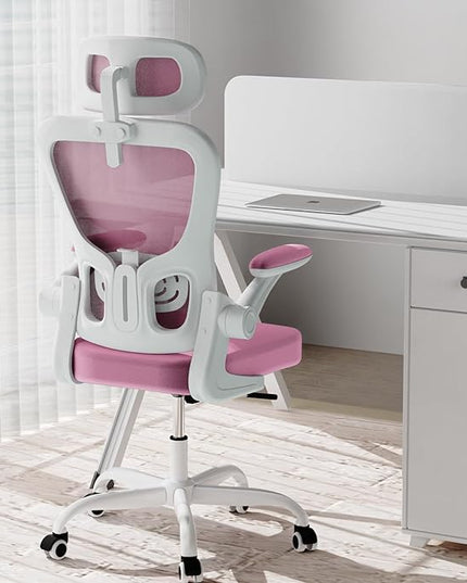 Ergonomic Office Chair, High Back Home Desk Chair with Adjustable Lumbar Support and Headrest, Breathable Mesh Swivel Task Chair, White Executive Computer Chair, 1 Pack - LeafyLoom