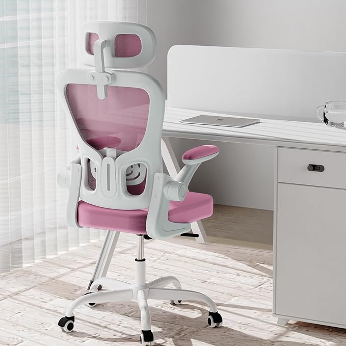 Ergonomic Office Chair, High Back Home Desk Chair with Adjustable Lumbar Support and Headrest, Breathable Mesh Swivel Task Chair, White Executive Computer Chair, 1 Pack - LeafyLoom