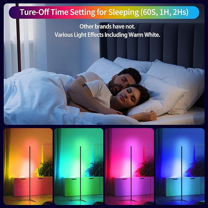 Bodun RGB Corner Floor Lamp 56 inches Smart LED Mood Lighting Bar Ambient Light Tower with Music Sync Floor Lamps for Living Room Remote Control Color Changing - LeafyLoom