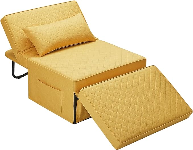 Sofa Bed, 4 in 1 Multi-Function Folding Ottoman Breathable Linen Couch Bed with Adjustable Backrest Modern Convertible Chair for Living Room Apartment Office,Squared-Linen Yellow - LeafyLoom