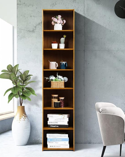 MoNiBloom Bamboo 7 Tier Free Standing Tall Bookcase Narrow Display Storage Shelves Collection Décor Furniture for Home Living Room Study Room, Brown - LeafyLoom