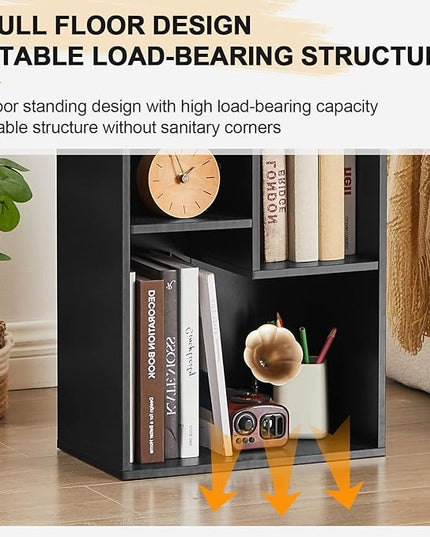 VECELO Small Bookshelf, 3 Cube Shelf, Fits Tallest Hardcovers, Horizontal Available, Short Bookcase for Small Spaces, Matte Black - LeafyLoom