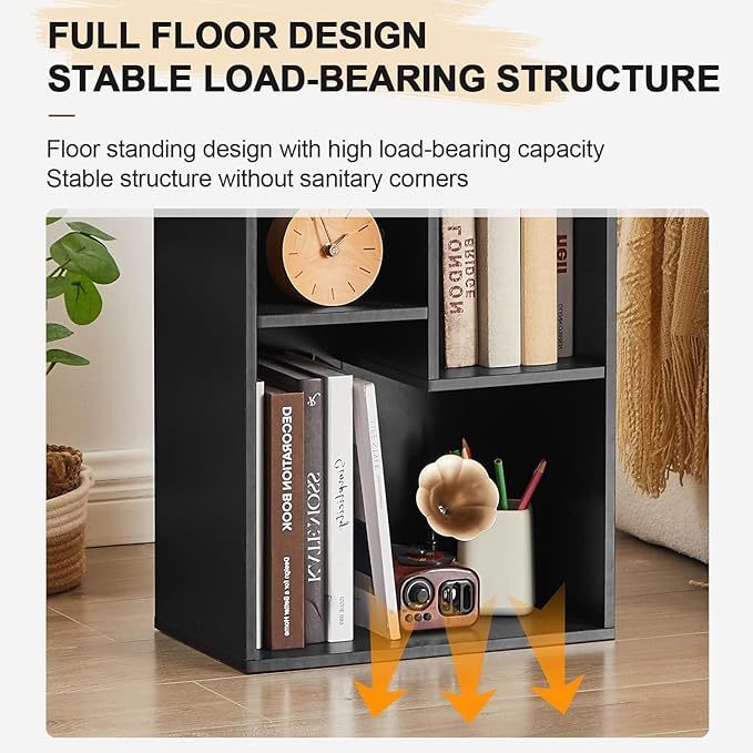 VECELO Small Bookshelf, 3 Cube Shelf, Fits Tallest Hardcovers, Horizontal Available, Short Bookcase for Small Spaces, Matte Black - LeafyLoom