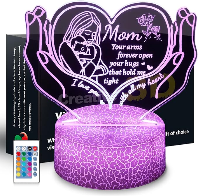 Night Light Gifts for Mom from Daughter Son,3D Illusion Lamp 6 Color Change Decor Lamp with Remote & Smart Touch, Gifts for Mom Birthday Gifts, Mother Gifts - LeafyLoom