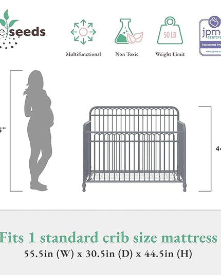 Little Seeds Ivy 3-in-1 Convertible Metal Crib, Dove Gray - LeafyLoom