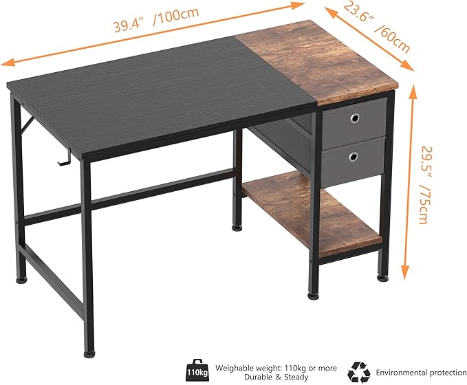 HOMIDEC Office Desk, Computer Desk with Drawers 40" Study Writing Desks for Home with Storage Shelves, Desks & Workstations for Home Office Bedroom - LeafyLoom