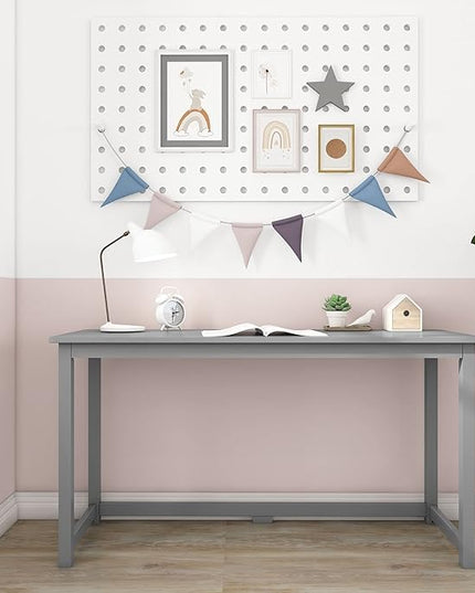 Max & Lily Solid Wood Desk, 55 Inches, Grey - LeafyLoom