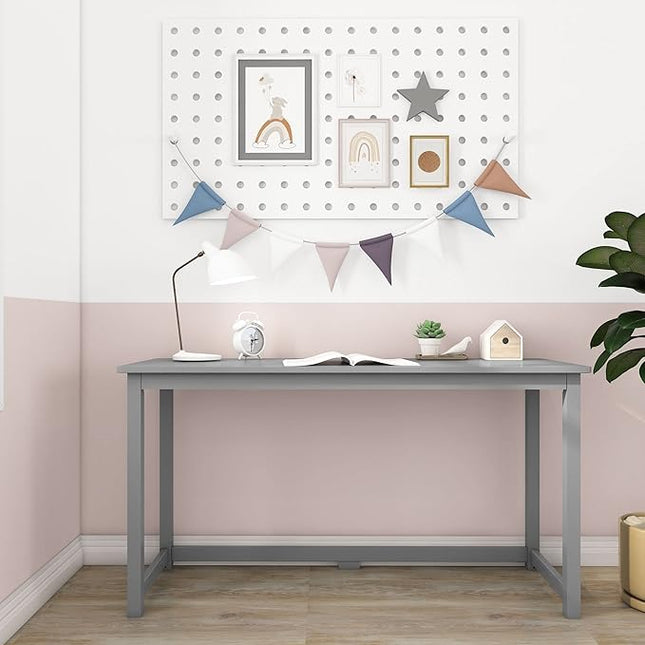 Max & Lily Solid Wood Desk, 55 Inches, Grey - LeafyLoom
