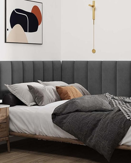 Wall Mounted Upholstered Headboard Full, 3D Peel and Stick Soundproof Wall Panels, Reusable and Removable Padded Headboard Leather Bed Headboard, 6 Panels Headboard 9.84" x 23.62", Dark Grey - LeafyLoom
