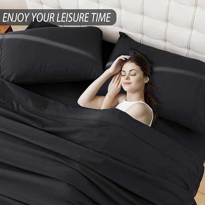 Whitney Home Textile King Sheet Set - 4 Piece Luxury Cooling Bed Sheets for King Size Bed, Silky Soft Sheets 16" Deep Pocket, Hotel Bedding Sheets and Pillowcases, Wrinkle Free Oeko-Tex Sheets - LeafyLoom
