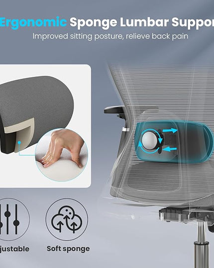 Farini Office Chair Ergonomic Desk Chair, High Back Office Chair with Wheels, Home Office Chair for Heavy People, Office Chair Adjustable Seat Depth, 3D Armrests and Adjustable Headrest, Gray - LeafyLoom