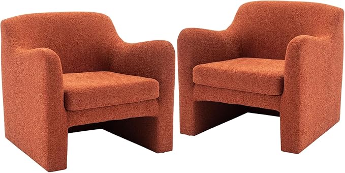 COLAMY Modern Accent Chairs Set of 2,Living Room Chairs,Soft Padded Armchair with Back,Comfy Lamb Wool Fabric Accent Chair for Living Room, Red - LeafyLoom