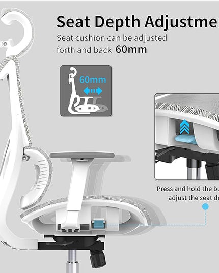 Ergonomic Office Chair with 3D Armrest, Big and Tall Computer Desk Chair with Adjustable Headrest, Seat Depth, Lumbar Support, Home Office Gaming Chair White - LeafyLoom