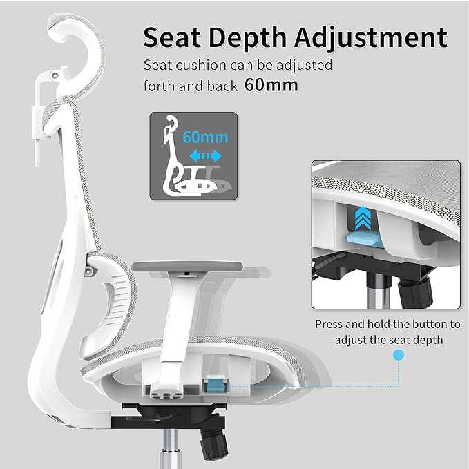Ergonomic Office Chair with 3D Armrest, Big and Tall Computer Desk Chair with Adjustable Headrest, Seat Depth, Lumbar Support, Home Office Gaming Chair White - LeafyLoom