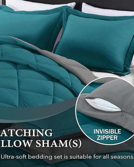 downluxe Twin Comforter Set - Ocean and Grey Twin Comforter, Soft Bedding Sets for All Seasons -2 Pieces - 1 Comforter (66"x92") and 1 Pillow Sham(20"x26") - LeafyLoom