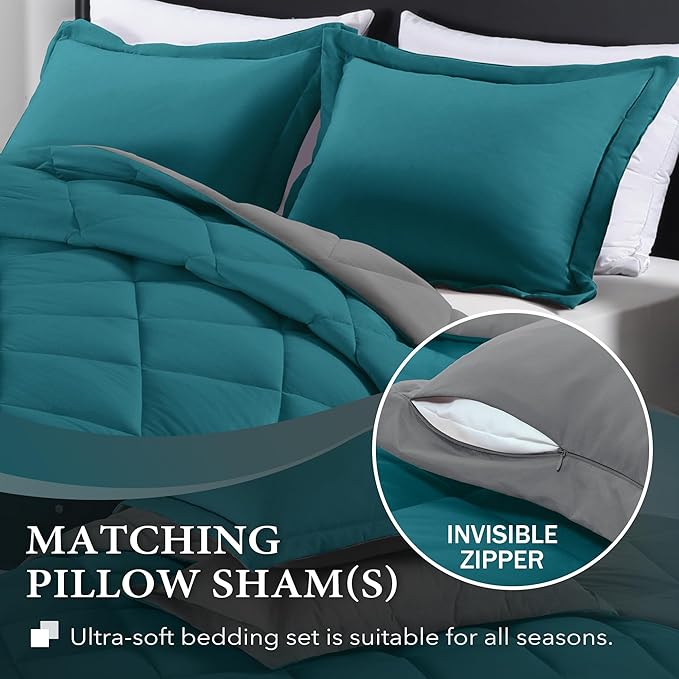 downluxe Twin Comforter Set - Ocean and Grey Twin Comforter, Soft Bedding Sets for All Seasons -2 Pieces - 1 Comforter (66"x92") and 1 Pillow Sham(20"x26") - LeafyLoom