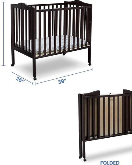 Delta Children Folding Portable Mini Baby Crib with 1.5-inch Mattress, Dark Chocolate - LeafyLoom