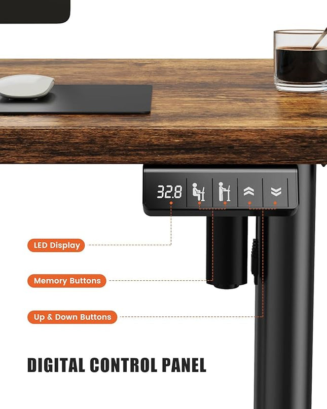 Electric Standing Desk Adjustable Height Sit Stand Desk, 48" x 24" Stand Up Desk, Low Noise Computer Desk, Home Office Desk with Whole-Piece Board, Memory Function & Child Lock - LeafyLoom